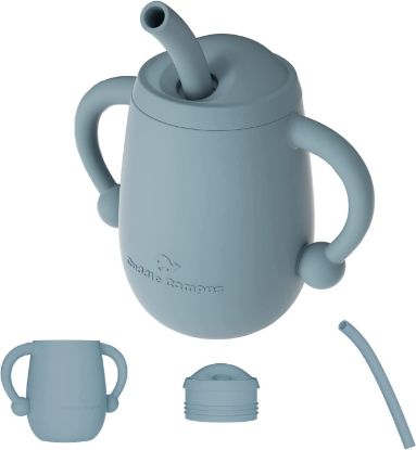 Picture of Cuddle Campus 100% Silicone Baby Training Cup, Shatterproof Toddler Sippy Cups with Straw, Open Cup for Baby, 6+ Months 4 Oz