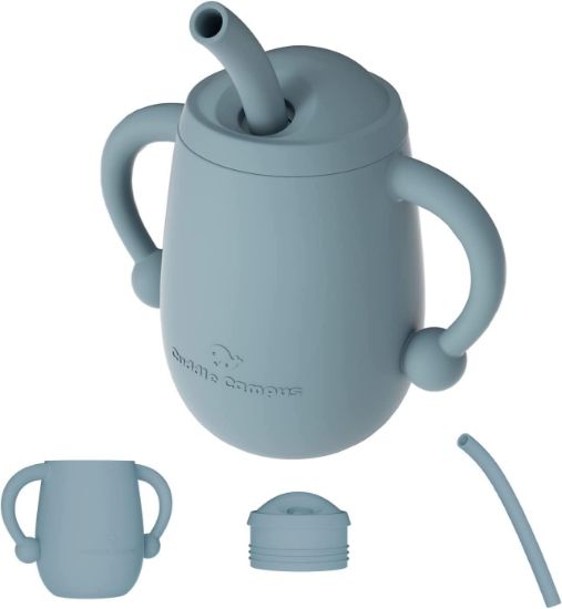 Picture of Cuddle Campus 100% Silicone Baby Training Cup, Shatterproof Toddler Sippy Cups with Straw, Open Cup for Baby, 6+ Months 4 Oz