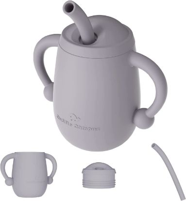 Picture of Cuddle Campus 100% Silicone Baby Training Cup, Shatterproof Toddler Sippy Cups with Straw, Open Cup for Baby, 6+ Months 4 Oz
