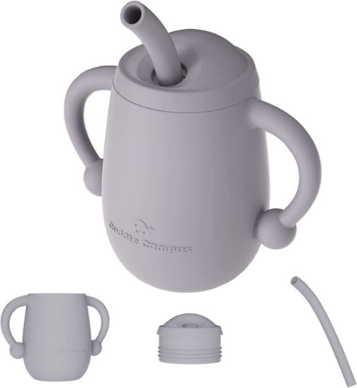 Picture of Cuddle Campus 100% Silicone Baby Training Cup, Shatterproof Toddler Sippy Cups with Straw, Open Cup for Baby, 6+ Months 4 Oz