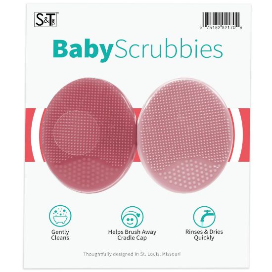 Picture of S&T INC. Exfoliating and Massaging Cradle Cap Bath Brushes for Baby, Silicone - 2 Inch x 2.5 Inch, Pink, 2 Pack