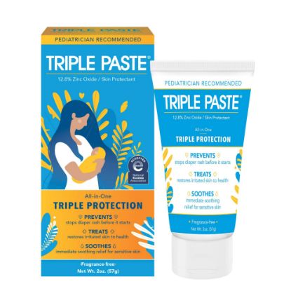 Picture of Triple Paste Diaper Rash Cream for Baby - 2 oz Tube - Zinc Oxide Ointment Treats, Soothes and Prevents Diaper Rash - Pediatrician-Recommended Hypoallergenic Formula with Soothing Botanicals