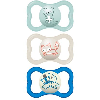 Picture of MAM Air Day & Night Baby Pacifier, for Sensitive Skin, Glows in The Dark, 3 Pack, 6-16 Months, Boy
