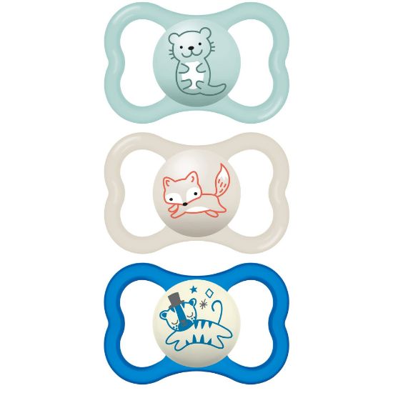 Picture of MAM Air Day & Night Baby Pacifier, for Sensitive Skin, Glows in The Dark, 3 Pack, 6-16 Months, Boy
