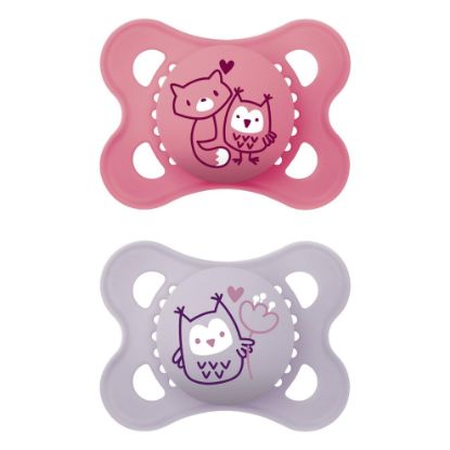 Picture of MAM Original Matte Baby Pacifiers, Binky for Girls 0-6 Months, BPA-Free Silicone Nipple, Easy to Clean, Best for Newborn Babies, Developed with Medical Experts, 2 Count Binkies with Sterilizer Case