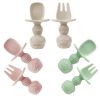 Picture of PandaEar 6 Pack Silicone Baby Spoons and Fork Feeding Set- Anti-Choke First Self Feeding Utensils for Baby Led Weaning Ages 3 Months (Pink, Green&Linen)