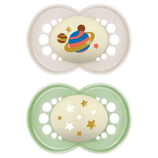 Picture of MAM Original Night Pacifiers, Binky Pacifier for 6-16 Months, BPA-Free Silicone, Glows in The Dark, Best for Newborn Babies, Developed with Medical Experts, 2 Count Binkies, with Sterilizer Case