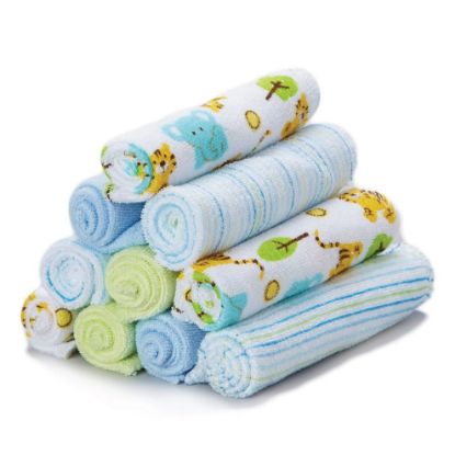 Picture of Spasilk 10 Pack Soft Terry Bath Washcloths - Newborn Boy or Girl, Blue Tiger