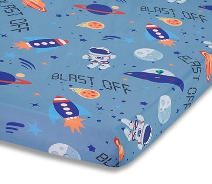 Picture of Baby Boy Fitted Crib Sheet Outerspace Adventures, 100% Soft Breathable Microfiber Baby Sheet, Fits Standard Size Crib Mattress 28in x 52in, Nursery Sheet