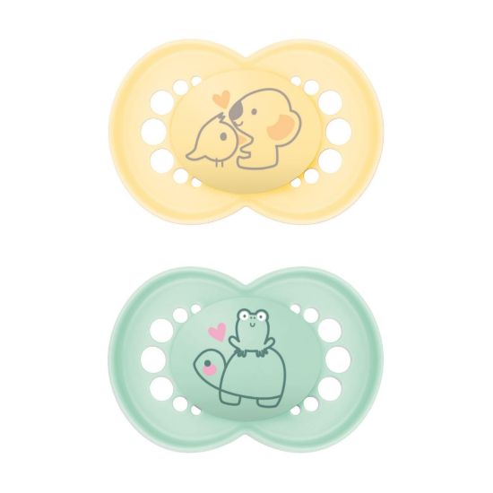 Picture of MAM Original Matte Baby Pacifiers, Binky for 6-16 Months, BPA-Free Silicone Nipple, Easy to Clean, Best for Breastfed Babies, Developed with Medical Experts, 2 Count Binkies with Sterilizer Case