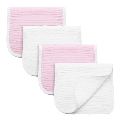 Picture of Synrroe Burp Cloths Large, Muslin Burp Cloths for Baby Girls and Boys, Pack of 4 Extra Absorbent and Soft Muslin, 6 Layers 20 by 10 Inches 100% Cotton (Pink-White 4 Pack)