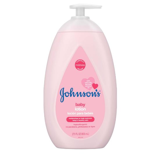 Picture of Johnson's Moisturizing Mild Pink Baby Lotion with Coconut Oil for Delicate Baby Skin, Paraben-, Phthalate- & Dye-Free, Hypoallergenic & Dermatologist-Tested, Baby Skin Care, 27.1 Fl. Oz