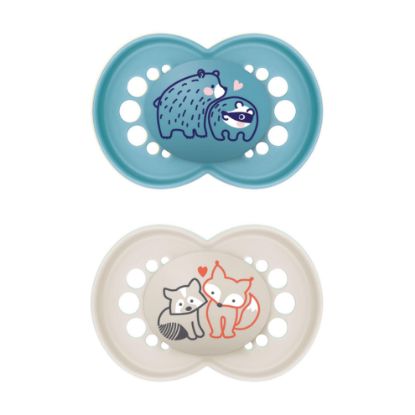 Picture of MAM Original Matte Baby Pacifiers, Binky for 6-16 Months, BPA-Free Silicone Nipple, Easy to Clean, Best for Breastfed Babies, Developed with Medical Experts, 2 Count Binkies with Sterilizer Case