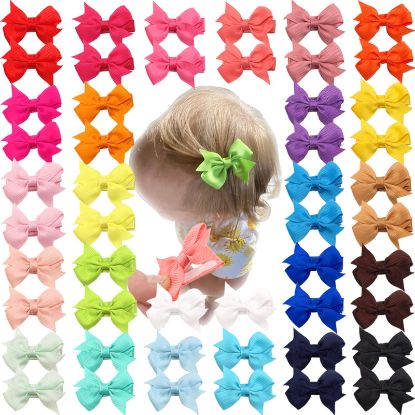 Picture of CÉLLOT Baby Hair Clips 50Pcs Tiny 2" Baby Hair Bows Fully Covered Barrettes Clips for Baby Girls Infants and Toddlers,25 Colors in Pairs