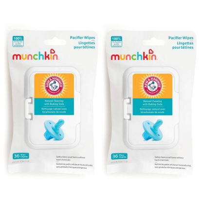 Picture of Munchkin Arm & Hammer Pacifier Wipes - Safely Cleans Breast Pump Parts and Feeding Essentials for Baby and Toddler, 2 Pack, 72 Wipes