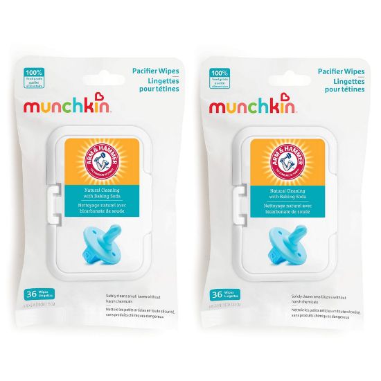 Picture of Munchkin Arm & Hammer Pacifier Wipes - Safely Cleans Breast Pump Parts and Feeding Essentials for Baby and Toddler, 2 Pack, 72 Wipes