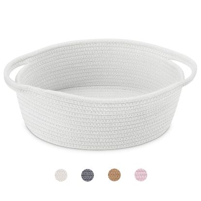 Picture of ABenkle Small Baskets with Handles - Decorative Durable Rope Woven Shelf Storage Organizer Bin, Gift Basket for Mother's Day Easter Baby Shower, 12"x8"x5", White