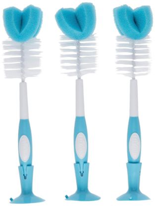 Picture of Dr. Brown's Baby Bottle Cleaning Brush with Sponge and Scrubber - Blue - 3-Pack