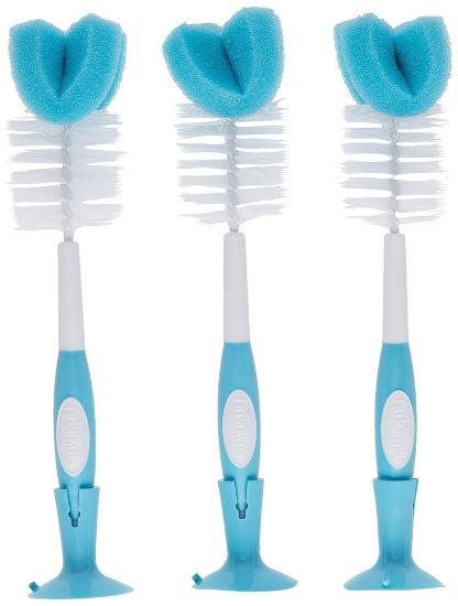 Picture of Dr. Brown's Baby Bottle Cleaning Brush with Sponge and Scrubber - Blue - 3-Pack