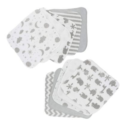 Picture of Spasilk Washcloth Wipes Set for Newborn Boys and Girls, Soft Terry Washcloth Set, Pack of 10, Gray Celestial