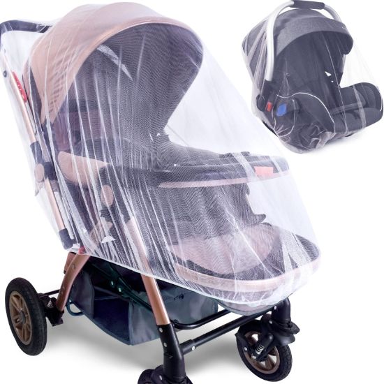 Picture of Durable Baby Stroller Mosquito Net (2 Pack) - Universal Elastic Edge Mesh Cover for Bassinets, Cradles, Playards, Car Seats & Mini Cribs | Breathable Travel Essential Newborn Protection (White)