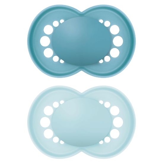 Picture of MAM Original Matte Baby Pacifiers, Binky for 6-16 Months, BPA-Free Silicone Nipple, Easy to Clean, Best for Breastfed Babies, Developed with Medical Experts, 2 Count Binkies with Sterilizer Case