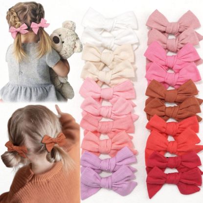 Picture of CÉLLOT 20 Pieces Girls Hair Bows Linen Fabric Bows Alligator Clips Hair Accessories for Little Girls Toddlers Kids and Teens(Pink)