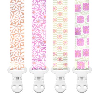 Picture of Baby Pacifier Clip Holder - Girl 4 Pack Gift Set - Modern Matiss Inspired Floral Flowers Pink Green Yellow
