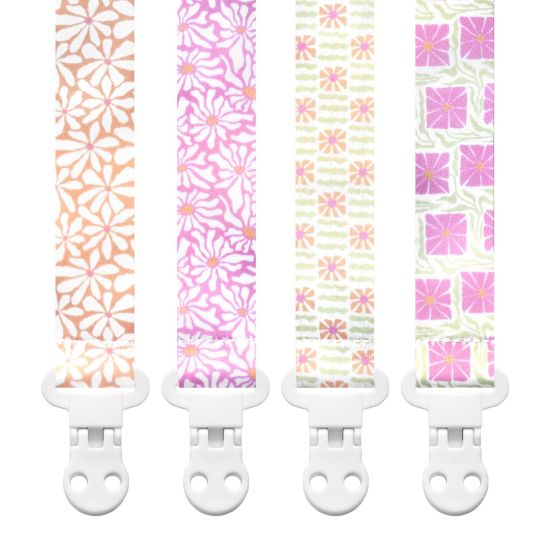 Picture of Baby Pacifier Clip Holder - Girl 4 Pack Gift Set - Modern Matiss Inspired Floral Flowers Pink Green Yellow