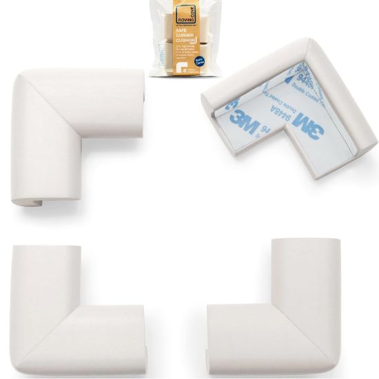 Picture of Roving Cove HeftyFit Corner Protector for Baby (4 Large Corners), Heavy-Duty Soft Rubber Foam Furniture Corner Bumper Guards, 3M Adhesive Pre-Taped, Oyster White (Off White)