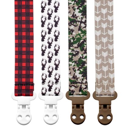 Picture of Stadela Baby Pacifier Clip Holder - Boy 4 Pack Gift Set - Rustic Woodland Forest Camouglage Deer Arrows (Hunting Adventure)