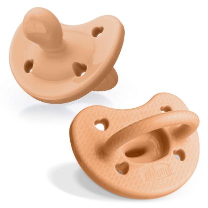 Picture of Chicco PhysioForma Luxe Silicone One Piece Pacifier for Babies Age 6-16m | Fashion Textured Shield | BPA & Latex Free | Reusable Sterilizing Case | Cantaloupe, 2pk