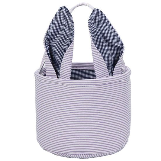 Picture of Leziazany Easter Basket Seersucker Egg Hunt Bunny Baskets for Kids with Cute Rabbit Ears Stripe Storage Gifts Candies Personalized Easter Party Gifts.……