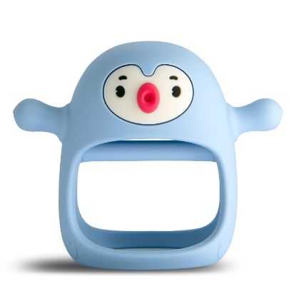 Picture of Smily Mia Baby Teething Toys for 0-6Months, Teethers for Babies 3-6Months | Penguin Teether | Hand Teether |Teething Mittens for Teething Relief, Baby Pacifier |New Born Essentials, Light Blue