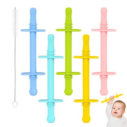Picture of Fu Store Hollow Teether Tube Chew Straw Toy for Infant Toddlers Silicone Tubes Teething Toys for Babies 3-12 Months BPA Free/Freezable/Dishwasher and Refrigerator Safe (5 Pack)