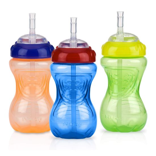 Picture of Nuby No-Spill Sippy Cup with Flex Straw - (3-Pack) 10-Ounce Bottles - Sippy Cups for Toddlers 12+ Months - Neutral Color Training Cups for Toddlers