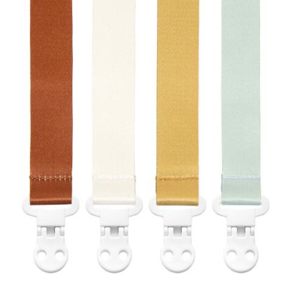 Picture of Baby Pacifier Clip Holder - Girl or Boy Unisex 4 Pack Gift Set - Boho Modern Neutral Brown Yellow White Sage Green Solid Colors (Hayden)