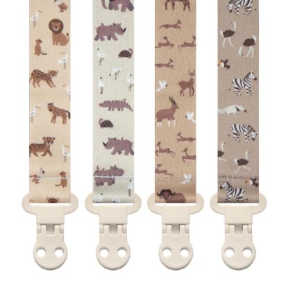 Picture of Baby Pacifier Clip Holder - Girl or Boy Unisex 4 Pack Gift Set - Boho Modern Neutral Animals Elephant Giraffe Zebra (Safari)