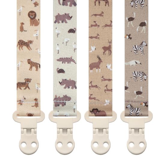 Picture of Baby Pacifier Clip Holder - Girl or Boy Unisex 4 Pack Gift Set - Boho Modern Neutral Animals Elephant Giraffe Zebra (Safari)
