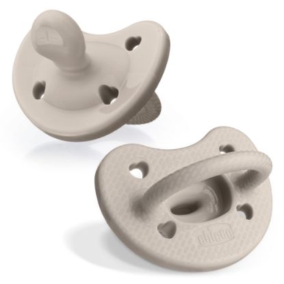 Picture of Chicco PhysioForma Luxe Silicone One Piece Pacifier for Babies Aged 6-16m | Fashion Textured Shield | BPA & Latex Free | Reusable Sterilizing Case | Grey, 2pk