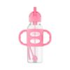 Picture of Dr. Brown's Milestones Narrow Sippy Straw Bottle, Spill-Proof with 100% Silicone Handles and Weighted Straw, 8 oz/250 mL, Pink, 6m+