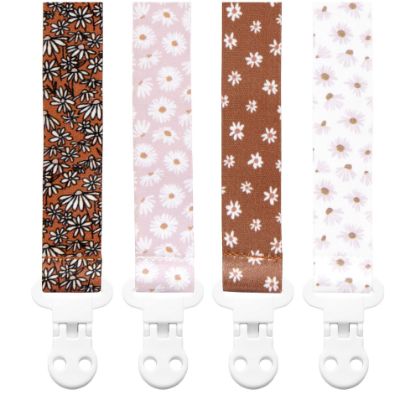 Picture of Baby Pacifier Clip Holder - Girl 4 Pack Gift Set - Boho Modern Neutral Flowers Floral (Daisy)