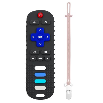 Picture of ROBBEAR Baby Teething Toys, Food Grade Silicone Remote Control Teether for Babies 3 6 12 18 Months, TV Remote Shape with Silicone Pacifier Clip Infant Chew Toys for Boys and Girls, Freezer BPA Free