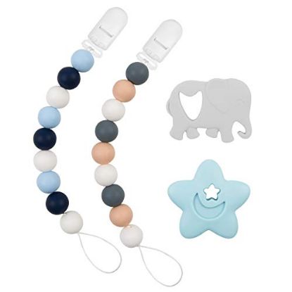 Picture of Babygoal Silicone Pacifier Clips for Boys, 2 Pack Teething Beads with Teething Toys fits Most Pacifier Styles, Soothie and Baby Gift 2GJL05-YJ