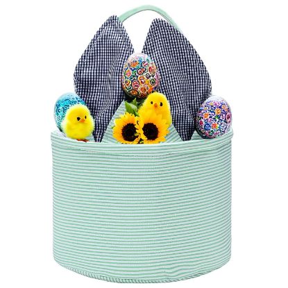 Picture of Easter Basket Seersucker Egg Hunt Bunny Baskets for Kids with Cute Rabbit Ears Stripe Storage Gifts Candies Personalized Easter Party Gifts.………