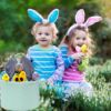 Picture of Easter Basket Seersucker Egg Hunt Bunny Baskets for Kids with Cute Rabbit Ears Stripe Storage Gifts Candies Personalized Easter Party Gifts.………