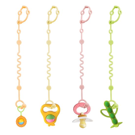 Picture of LittleHugs Toy Straps for Baby, Adjustable Toy Holder for Stroller Accessories, Silicone Baby Tether Pacifier Clip, No Throw Baby Travel Essential Leash for High Chair, Car Seat (4 Pack Macaron)