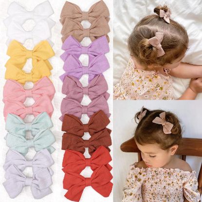 Picture of CÉLLOT Girls Hair Bows Linen Fabric 3.5" Bows Alligator Clips Hair Accessories for Little Girls Toddlers Kids and Teens,20 Pieces