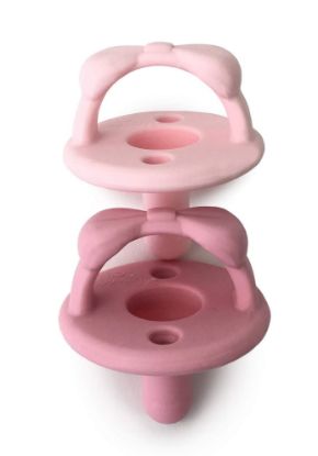 Picture of Itzy Ritzy Silicone Pacifiers for Newborn - Sweetie Soother Pacifiers Feature Collapsible Handle & Two Air Holes for Added Safety; for Ages Newborn and Up, Set of 2 in Light Pink & Dark Pink