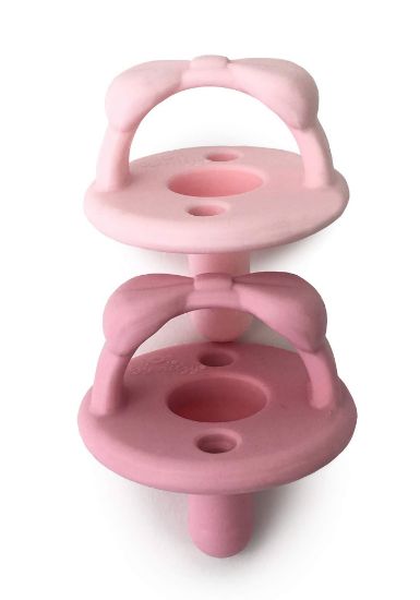 Picture of Itzy Ritzy Silicone Pacifiers for Newborn - Sweetie Soother Pacifiers Feature Collapsible Handle & Two Air Holes for Added Safety; for Ages Newborn and Up, Set of 2 in Light Pink & Dark Pink